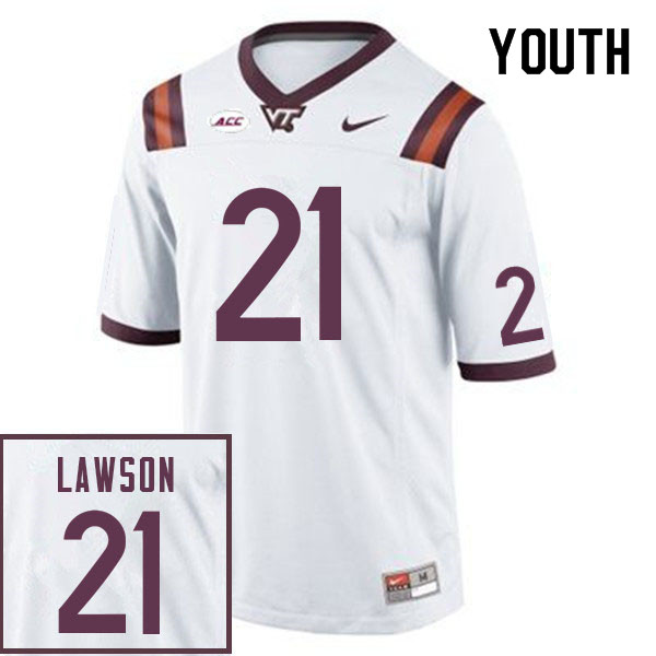 Youth #21 Keli Lawson Virginia Tech Hokies College Football Jerseys Sale-White